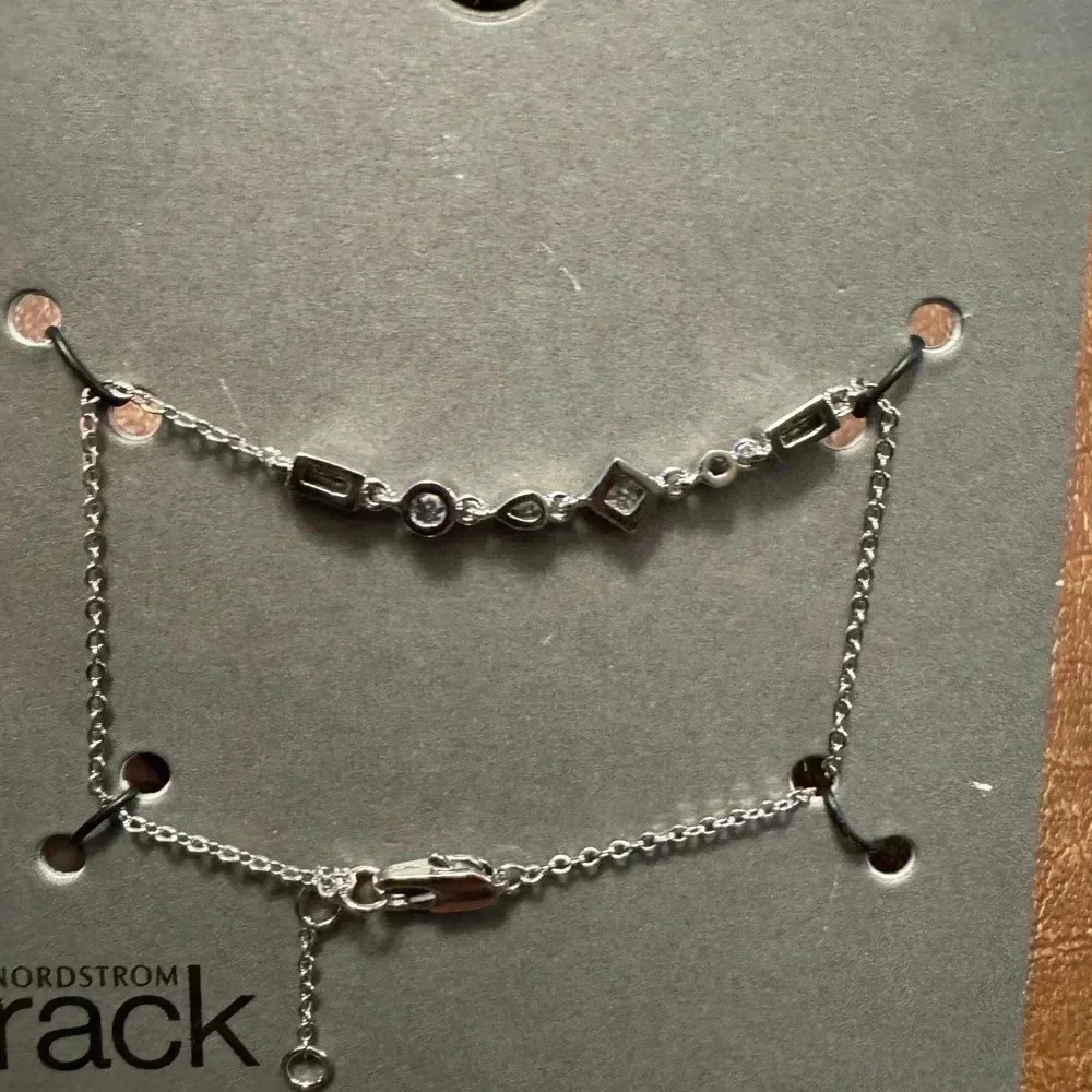 NORDSTROM Rack GIRL'S CHAIN CHARM BRACELET SILVER PLATED WITH CUBIC NWT